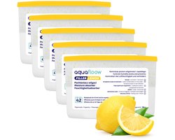 AquaFloow, set 5 vochtabsorbers voor kasten, kleerkasten, keuken, badkamer, luchtontvochtiger, 400 ml, tegen vocht, voor ruimtes tot 9 m², citroengeur