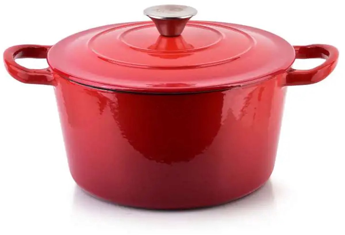 RODELUXE geëmailleerde ronde gietijzeren braadslede 24x31xh17cm met deksel - Braadpan - Dutch Oven