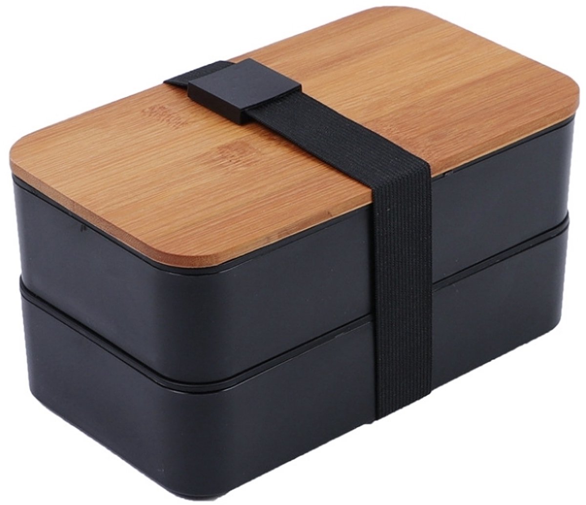 JeiibrZui Lunchbox - Bento-Box - 1200 Ml Met Verdeelvakken En Bamboe Deksel - 1 - Voor Volwassenen Zwart