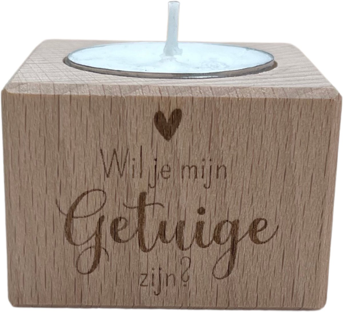 Waxinelichthouder vierkant S wil jij mijn getuige zijn?