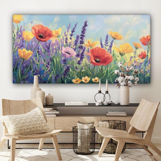Canvas schilderij 160x80 cm - Exclusieve wanddecoratie Weide - Bloemen - Kleurrijk - Muurdecoratie woonkamer - Slaapkamer decoratie - Kamer accessoires - Schilderijen op canvas