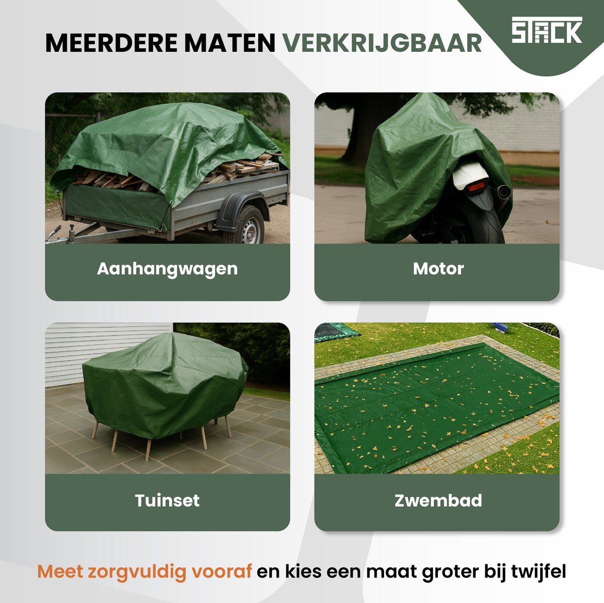 STACK® Extra Sterk Afdekzeil - 2x3m - Donker Groen - 150G/M2 - Waterdicht Bouwzeil & Zeildoek - Zeil Met Ringen - Beschermhoes & Afdekhoes voor Zwembad,Tuin Set,Motor,Scooter,Fietsen,Aanhangwagen,Scootmobiel,BBQ accesoires - Auto Hoes Bescherming — afbeelding 5