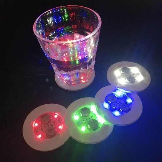 JOJOCY Set van 20 led-onderzetters, led-stickerverlichting, superheldere led-fleslamp met 6 lichtkralen, bar bieronderzetters voor feest, club, verjaardag, bardecoratie (wit
