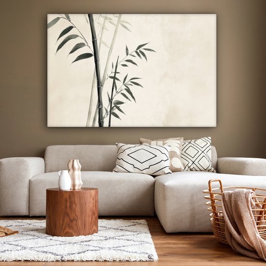 Tableau sur toile 180x120 cm - Décoration murale Japandi - Bamboe - Beige - Décoration murale salon - Décoration chambre - Accessoires chambre - Peintures sur toile