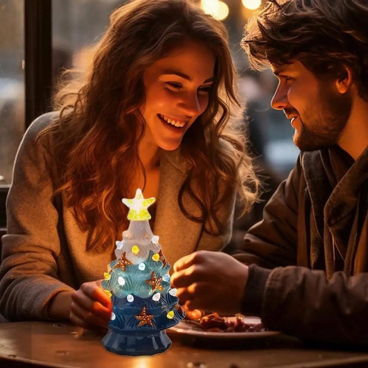 Kerstverlichting - kerstversiering decoratie binnen - Keramische kerstboom tafelmodel kerstboom - met LED-licht kerstversiering - veelkleurige keramische kerstboom - voor festivals, kerstthema, feestdagen, feestdecoratie voor thuis – foto 4