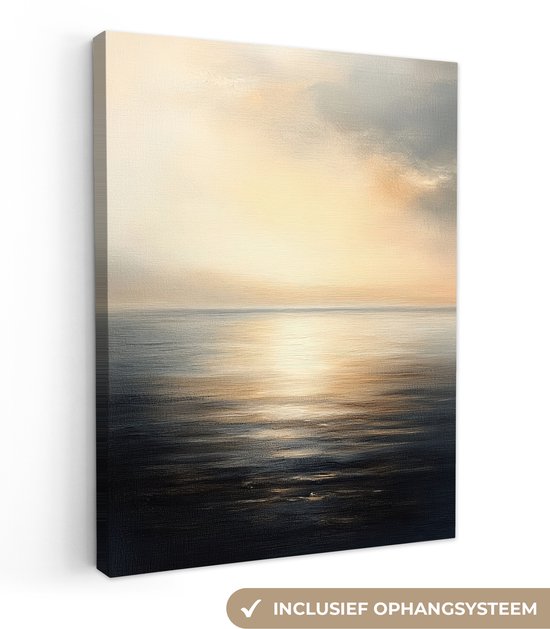 Canvas schilderij 90x120 cm - Exclusieve wanddecoratie Zon - Horizon - Zee - Muurdecoratie woonkamer - Slaapkamer decoratie - Kamer accessoires - Schilderijen op canvas