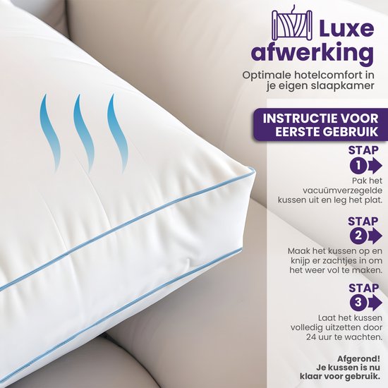 Slaapspeciaal Hoofdkussen - Boxkussen Set van 2 - Hoofdkussen Nekklachten | 50x60x10 cm - Hotelkwaliteit Hoofdkussens - Geschikt voor rug-, zij- en buikslapers - Katoenen Tijk - Navulbaar
