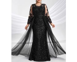 Prachtige sexy elegante corrigerende pailletten stretch feestjurk galajurk jurk voor speciale gelegenheid zwart maat 1XL eu 44/46