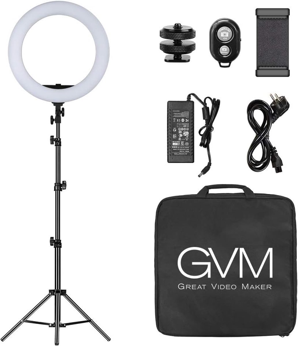 Dimbare LED-ringlamp 48 cm met statief voor fotografie en video