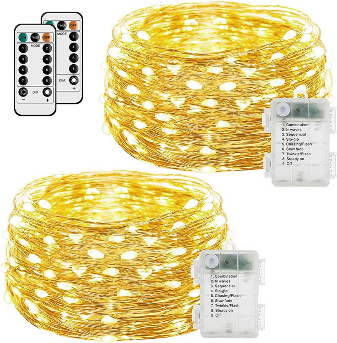 EXCITAT 50 LED lampjes - Werkt op batterijen met timer - Waterdichte twinkelende lampjes voor binnen en buiten - Knipbare lichtsnoeren - Geschikt voor slaapkamers, bruiloften, doe-het-zelf, middelpunten, kerstversieringen - Warm wit - 2 stuks
