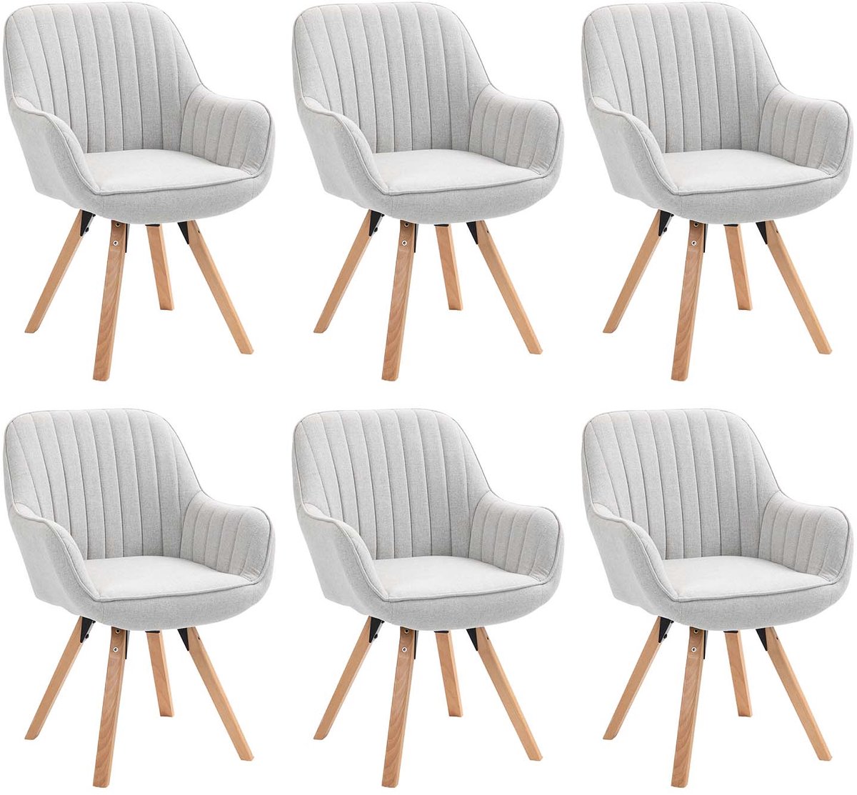 Meubles Cosy – CARSON – Set van 6 draaibare eetkamerstoelen – Beige – Stoffen zitting – 360° draaifunctie
