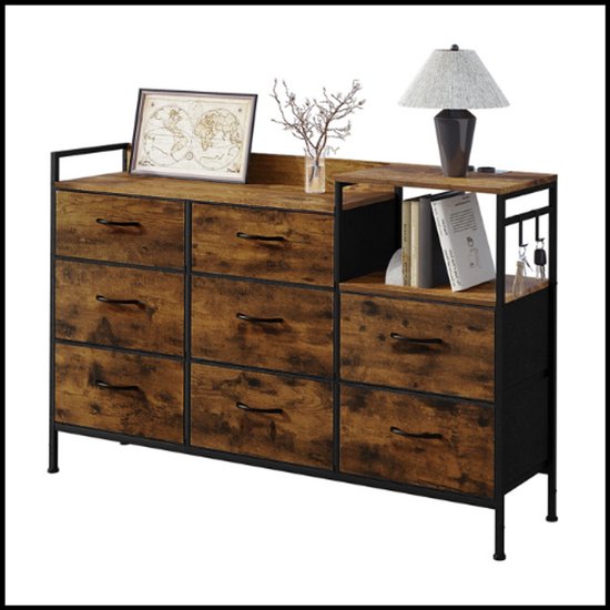 VEDECASA Commode met 6 laden en LED-verlichting. Dressoir met 2 USB-poorten & 2 stopcontacten. Opbergtoren met kast voor slaapkamer, woonkamer en hal, metalen frame, houten plaat