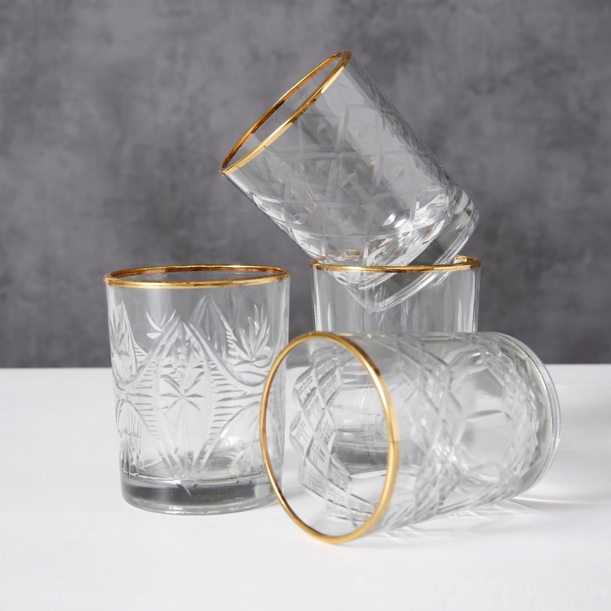 Whiskey glazen - Drink glazen - 24cl - Glas - Boltze - 4 set - Goud randje .