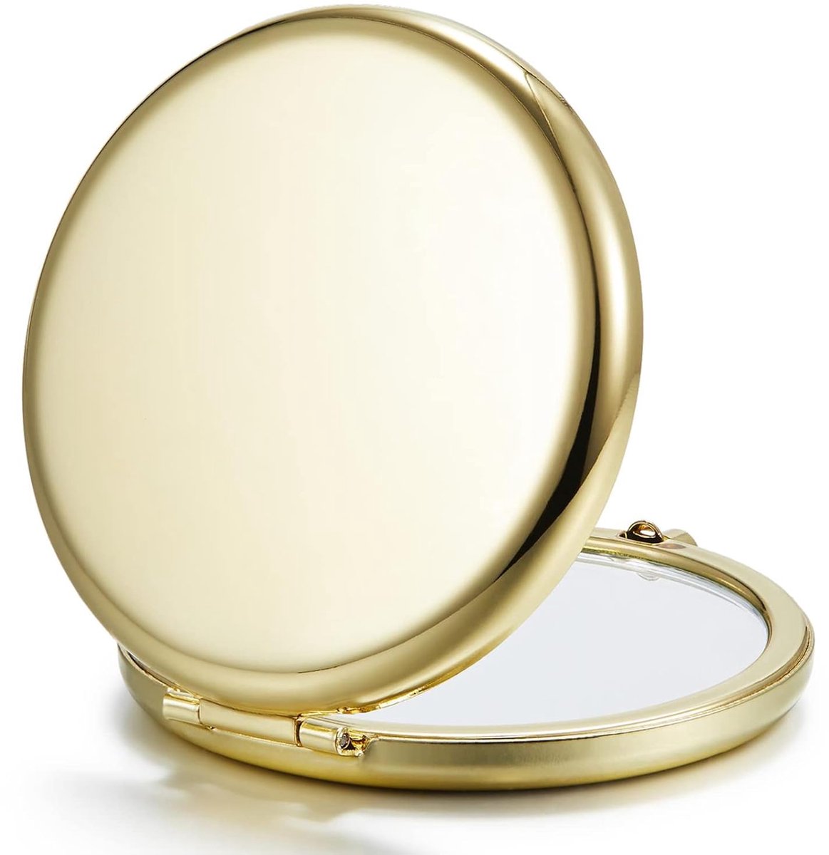 YYchan Make-up Spiegel x2 Vergrotend (6,4 cm) - Handspiegel & Zakspiegel - Reisspiegeltje met Vergrotende Spiegel - Ideaal voor Toupé en Make-up - Metallic Gouden