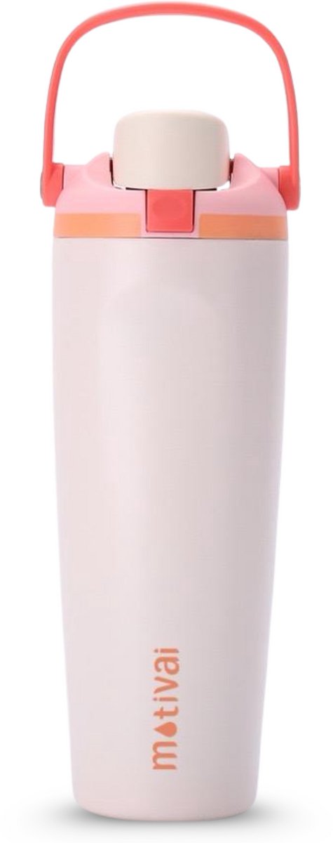 Motivai Two Sip RVS Drinkfles met Rietje & Twee Drinkopties – 900ML – 100% Lekvrij & Dubbelwandig – Thermosfles Waterfles – Rosé
