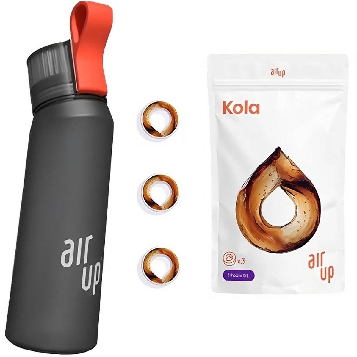 Air Up Drinkfles Classic - Antraciet - 650 ml - Starterskit - Inclusief 3 Pods - 3 Smaken Cola - 3x Kola