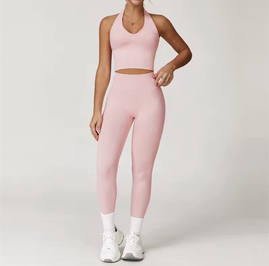 Set de sport Luna Muse - Taille M - Pink pâle - Ensemble 2 pièces : haut dos nu + legging taille haute - Rose pâle - Ensemble de sport sans coutures pour femme