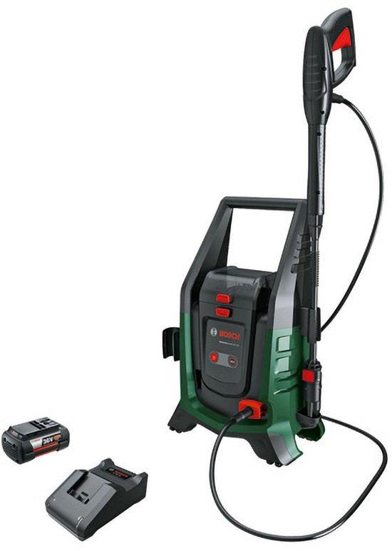 Bosch 36V accu hogedrukreiniger 100 bar draadloos met 4,0 Ah accu, 2 drukstanden, Trio-mondstuk, compact