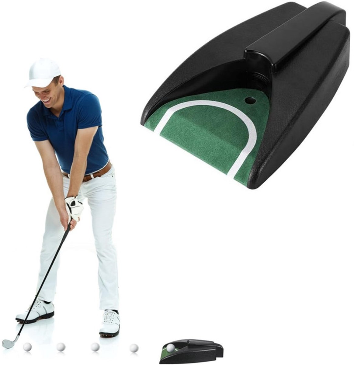 1 stuk - Automatische golfbalretour - Golf Putting Trainer - Hulpapparaat voor golfoefeningen - Automatische Putting Returner - Automatische balretour met zwaartekrachtsensor - Zwart - Geschikt voor binnen, tuin en kantoor -Batterijen niet inbegrepen