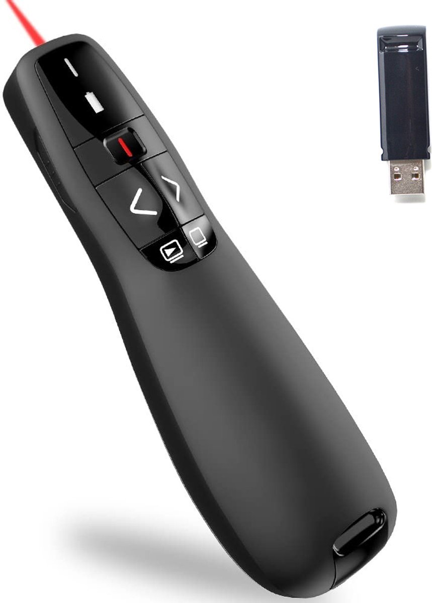 QTTVBTNA -Draadloze Presentatie Afstandsbediening 2.4GHz – Ergonomische Presenter met USB Ontvanger, PowerPoint Clicker met Pointer – Geschikt voor Windows, Mac – Voor Presentaties en Laptops