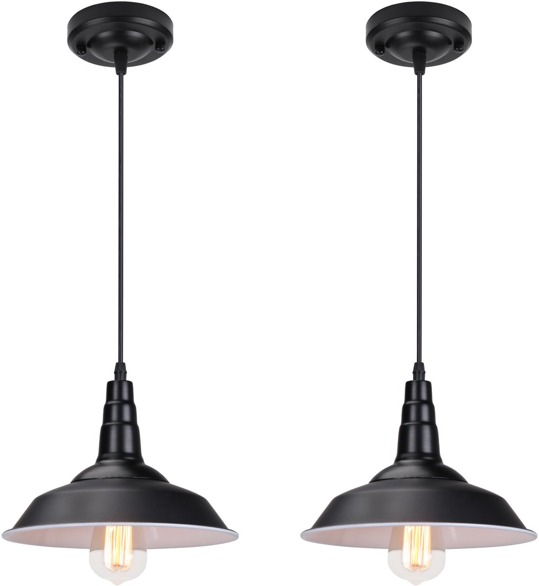 2 Stuks Hanglamp Industriële Zwart E27 Kroonluchter Vintage Slaapkamer Plafondlamp van Met