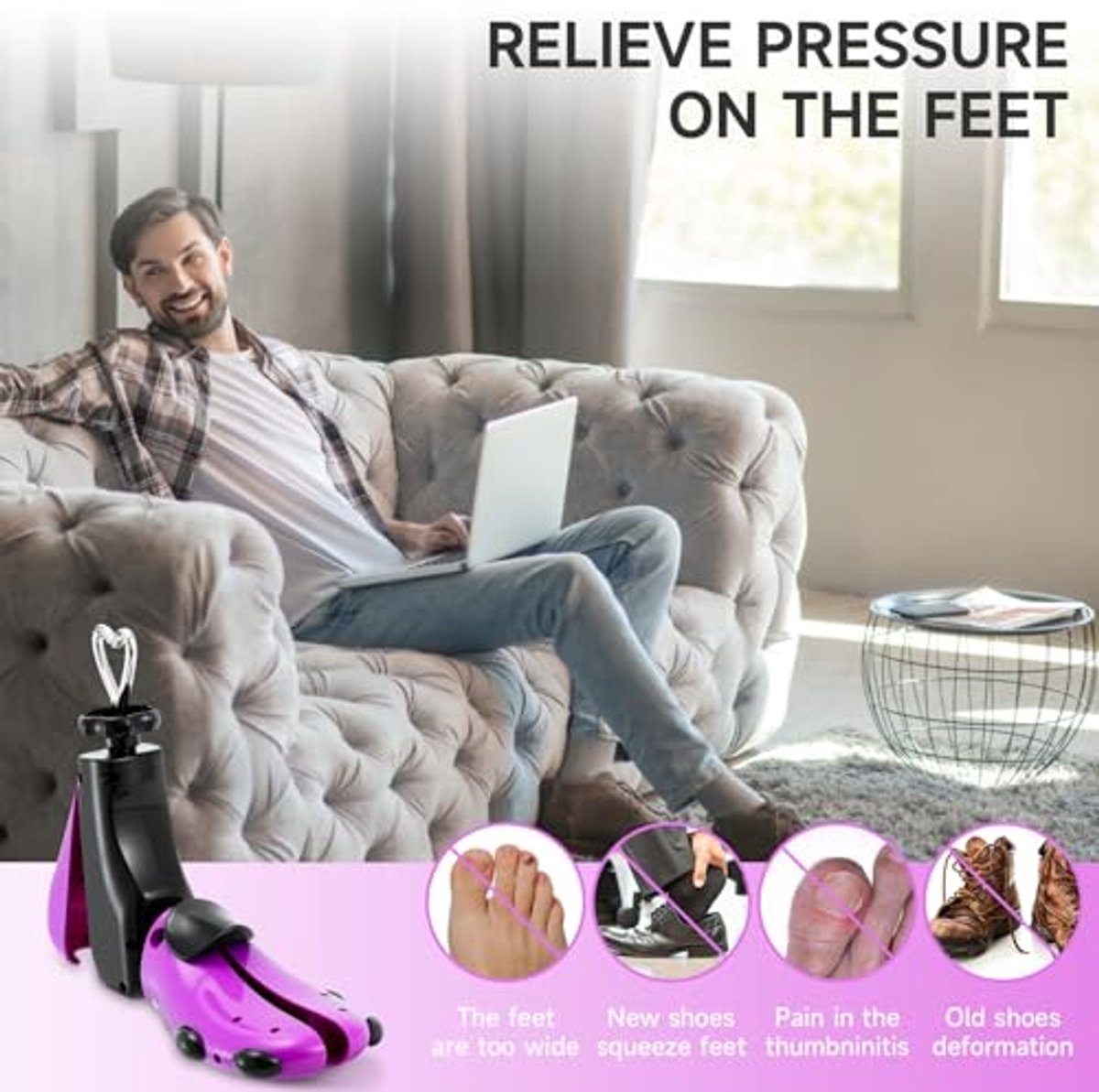 VIVEBEI Schoenstretcher voor dames en heren, laarsstretcher brede voeten, 4-weg schoenverbreder en expander voor stretchlengte en breedte, 1 stuk (S voor heren 5-9; dames 6-11) roze, for Women's 6-10