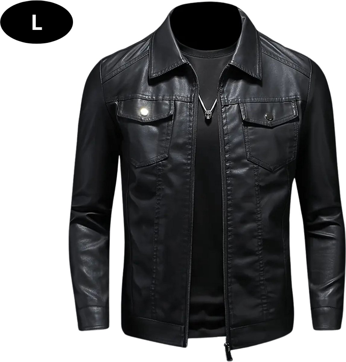Bovista Kunst Leren Jas - Leather Jacket - Lederen Jas - Bomberjack - Pilotenjack - Blazer - Biker - Motorjas - Motormuis - Heren - Maat L