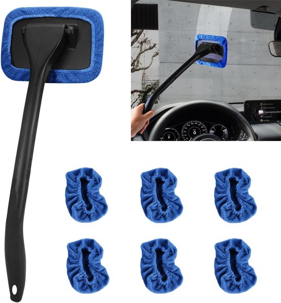 Essuie-glace - lave-vitres - lave-vitres - lave-vitres voiture - Essuie-glace voiture avec chiffon microfibre - Microfibre - Essuie-glace voiture - Essuie-glace pour condensation sur vitres - Fenêtres - bleu - 7 pièces