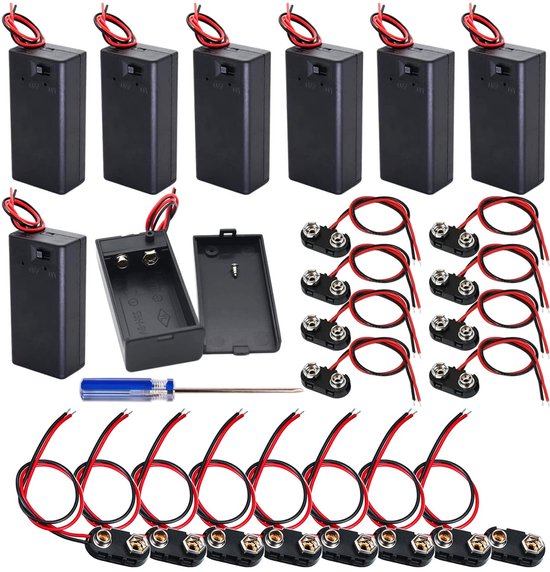 8 Pack Battery Holders with On/Off Switch and Cable, 9 V, Closed Case ...