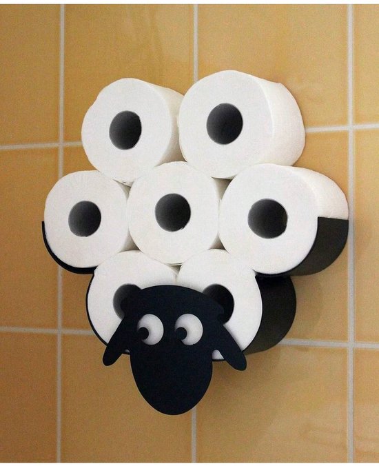 Porte-papier toilette en forme de mouton - mural - métal noir - porte-rouleau de papier toilette - porte-rouleau de papier toilette - support pour rouleaux supplémentaires