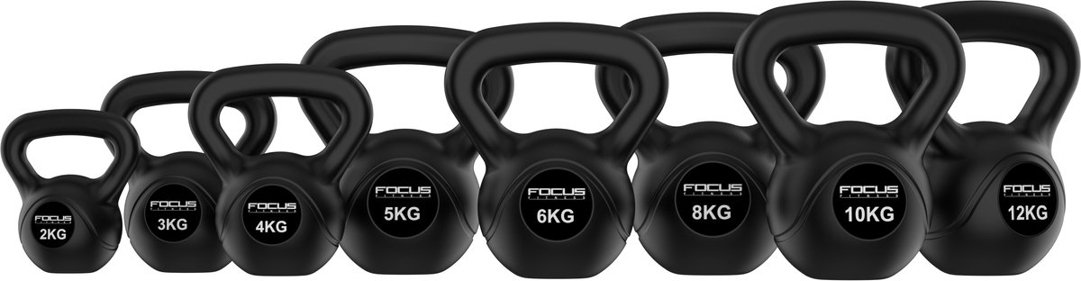 Kettlebell Focus Fitness - Set van 4 gewichten: 2, 4, 6 en 8 kg - Totaal: 20 kg - Cement