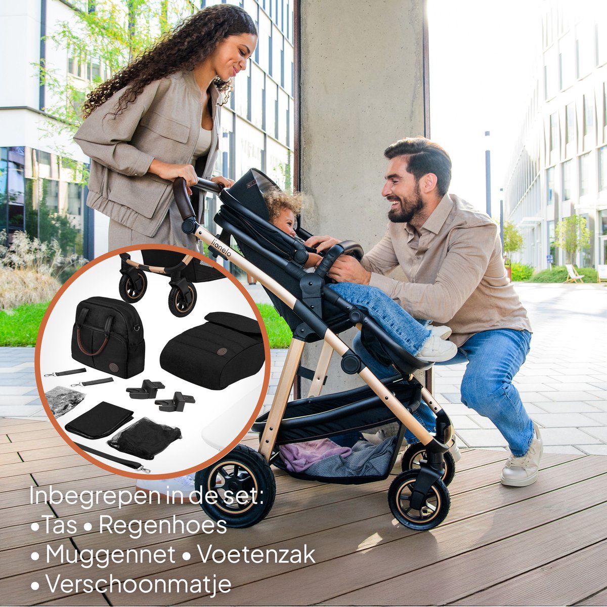 Lionelo Amber 2in1 - Kinderwagen 2 in 1 - Reiswieg + Buggy - Vanaf geboorte tot 22 kg (0-4 jaar) - Luchtbanden - Volledige Vering - Comfortabel Ligmatras - Snel Inklapbaar - Luiertas - Klamboe - Regenhoes - Verschoonmatje - Wandelwagen - Baby Peuter – foto 4