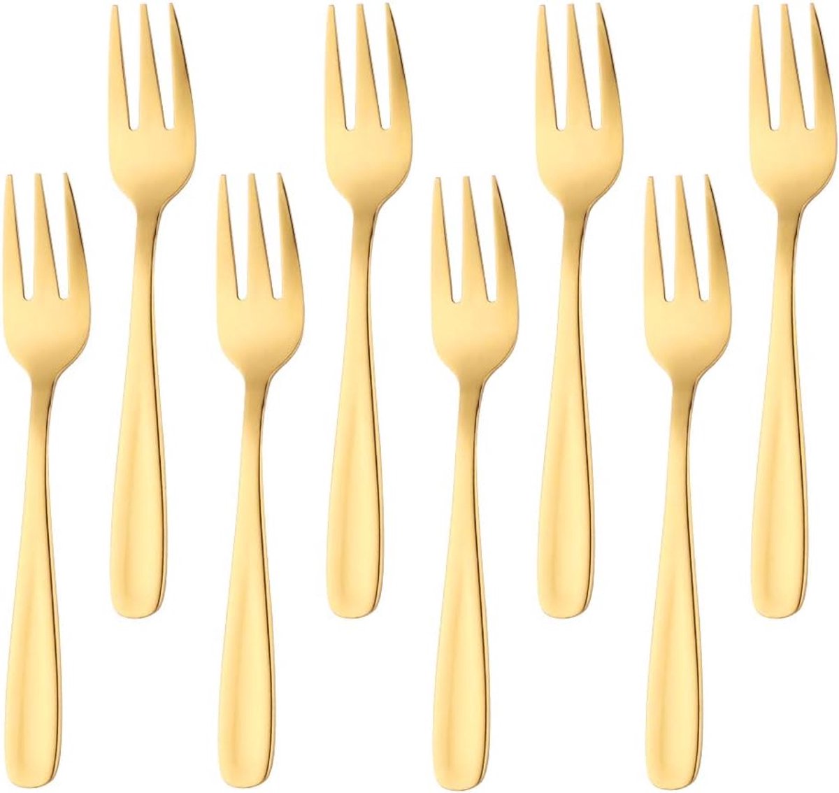 Cuhostki 8pcs Stainless Steel Three-Tined Fork Set - Gold, Elegant Dining Utensil