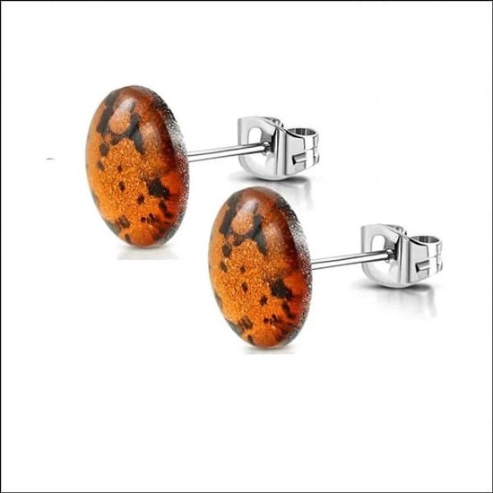 Aramat Jewels | Boucles d'oreilles | Boucles d'oreilles d'oreilles rondes en acier tendance 12 mm | Oranje- Noir 12 mm | Acier | Adultes | Présent