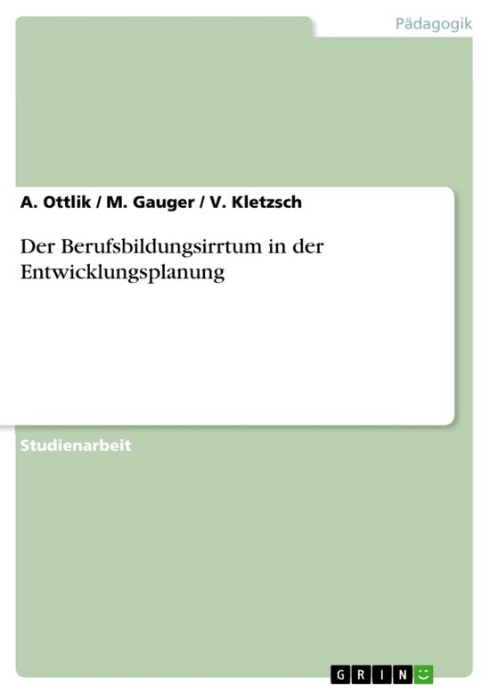 Der Berufsbildungsirrtum in der Entwicklungsplanung - cover
