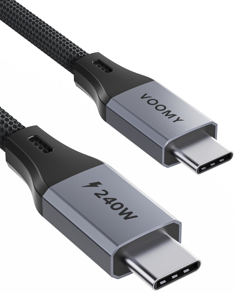 Voomy USB C Kabel 240W - 1 Meter - USB-C naar USB-C oplaadkabel - Geschikt voor Telefoon, Tablet & Laptop - Gevlochten Nylon - Space Grey — afbeelding 1