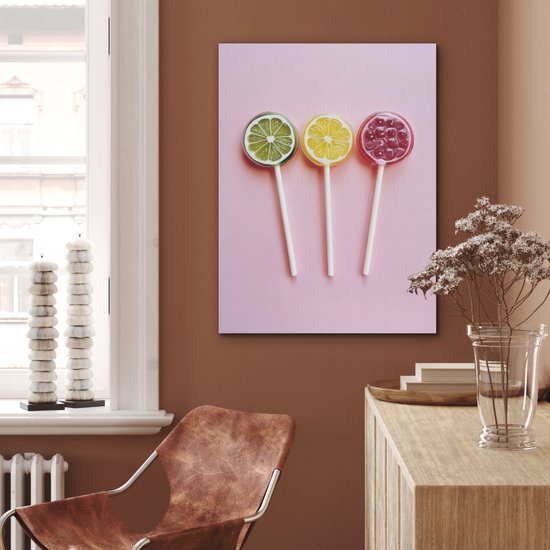 Akoestisch wandpaneel 60x80 cm - Vilt schilderij Lolly - Snoep - Citrus - Akoestische panelen - Geluidsdempende wanddecoratie - Geluidsisolatie woonkamer - Muurdecoratie geluidspanelen