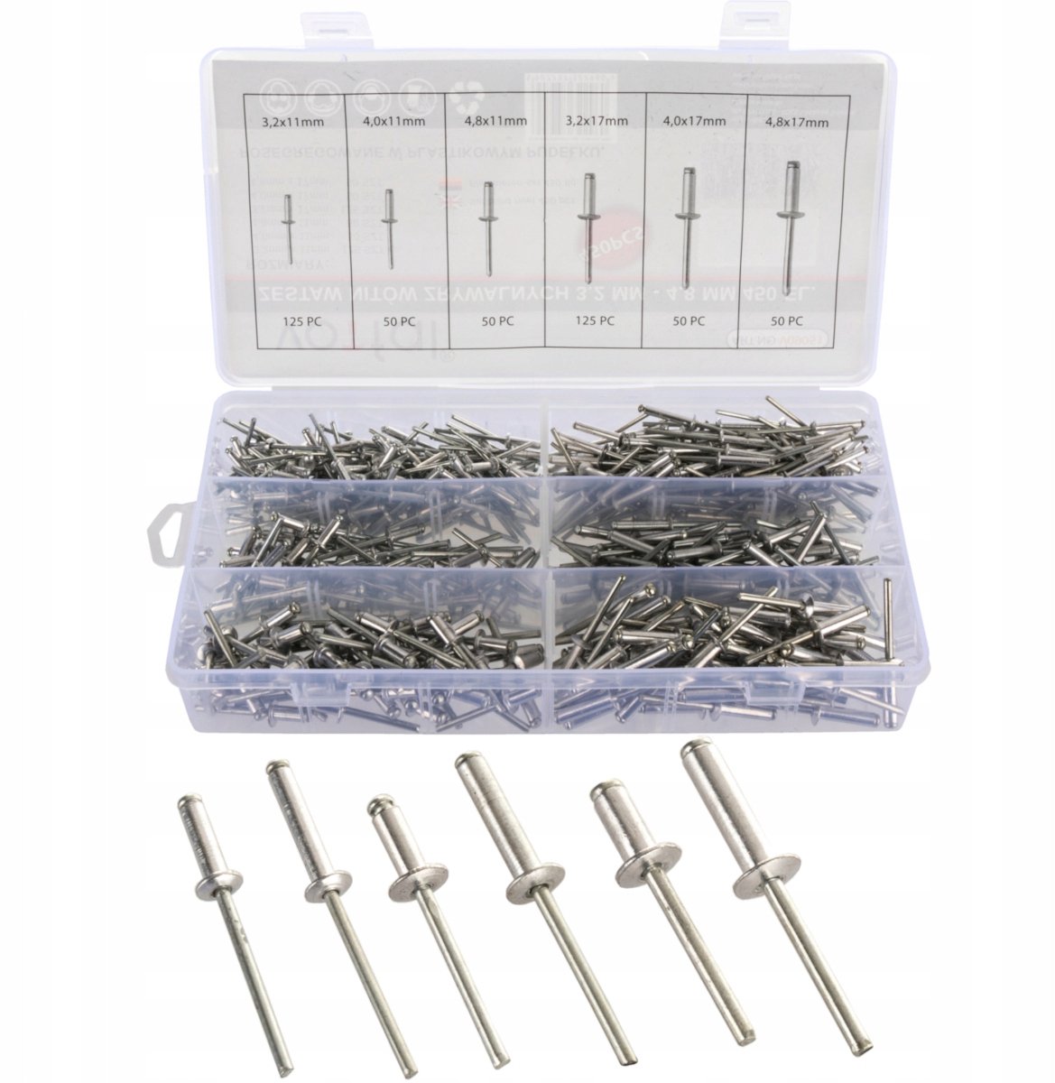 450x Aluminium Klinknagels Set 3.2-4.8mm met Handklinknageltang