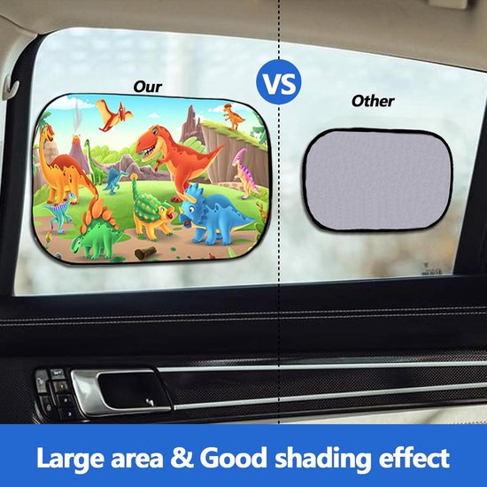 Zonwering voor in de auto, baby, met uv-bescherming, zonneklep voor kinderen, cartoon-dinosauruspatroon, opvouwbaar, voor kinderen, autoruiten, zonnescherm, voor baby's, 44 x 35 cm, 2 stuks van Writool — afbeelding 3