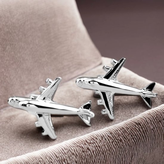 Boutons de manchette Aviation - Boutons de manchette Avion de Luxe - Boutons de manchette Avion - Argent