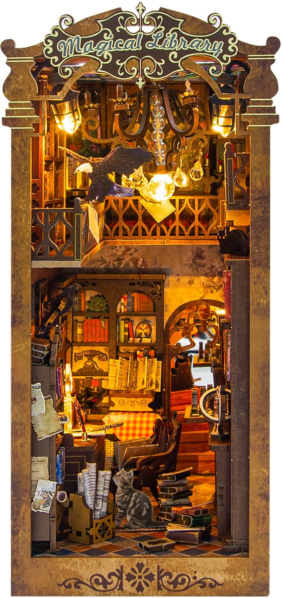 Hongda - Book Nook - DIY Miniatuur Huisjes - Modelbouwpakket - Houten Modelbouw - Tieners (14+) - Volwassenen - Houten Boekensteun - Magical Library (M2513)