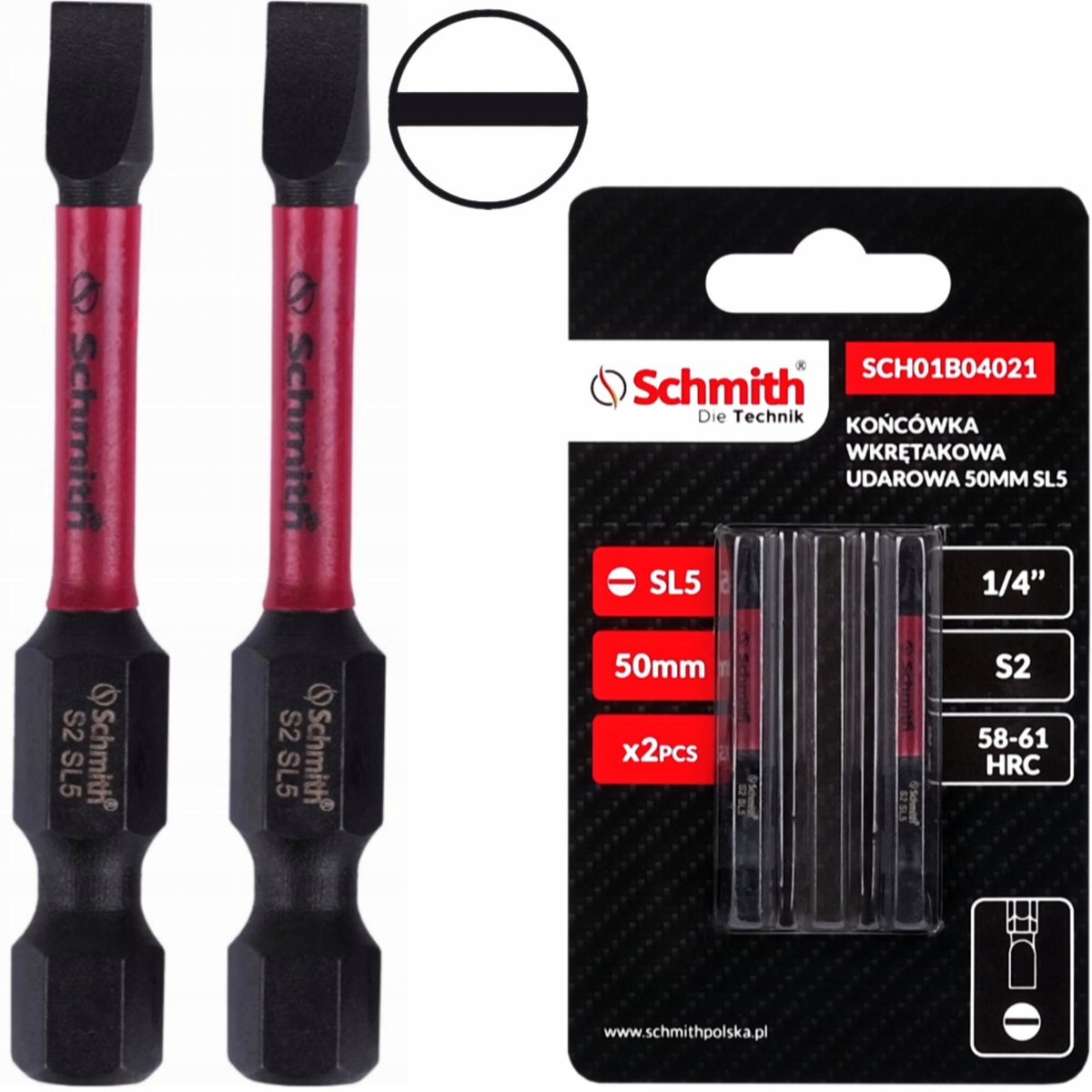 Schmith Slagmoer Bits Plat 50mm 1/4" 2 Stuks Magnetisch