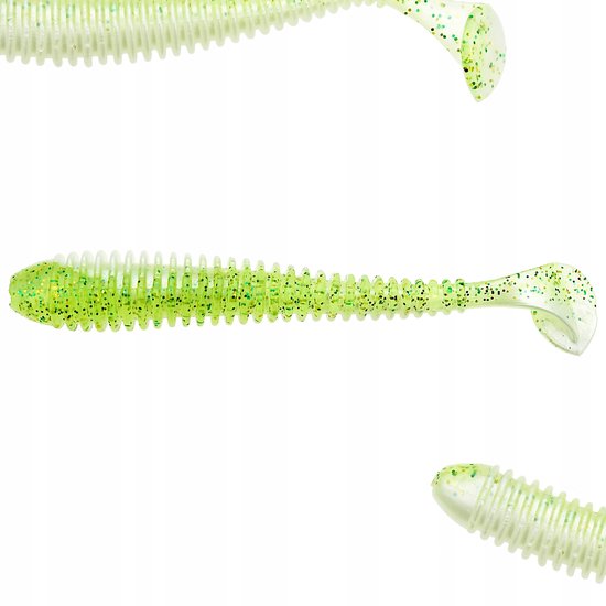 FL Swing Zachte Vis Lure 10 cm 5.5g - Perzik Groen met Glitter — afbeelding 2