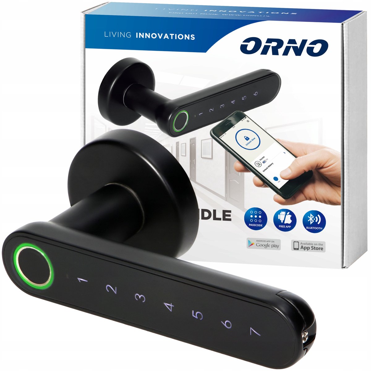 Orno Slimme Deurkruk OR-ZS-853/B: Code, Vingerafdruk, App