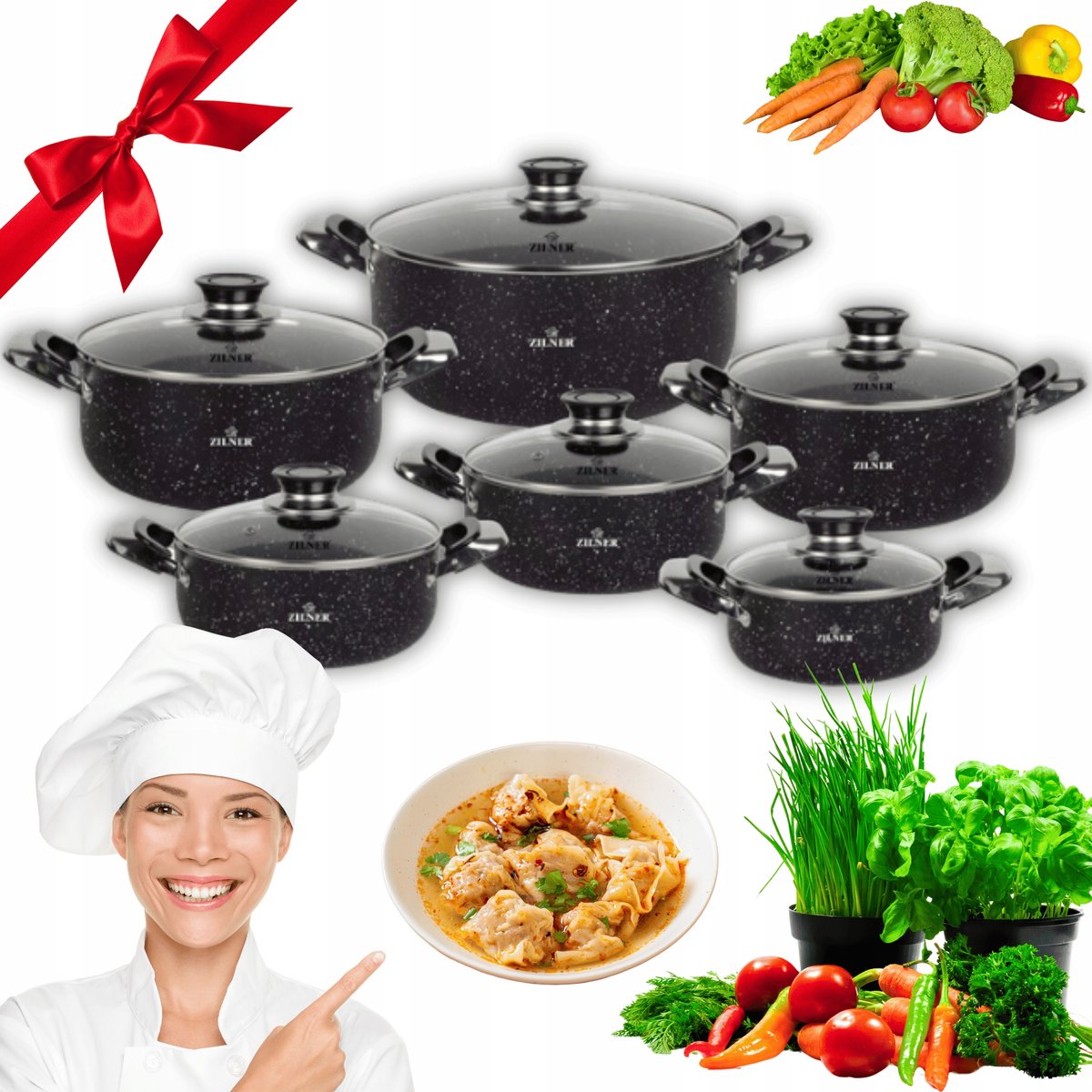 12-delige Marmite Set Aluminium met Marmeren Coating - Geschikt voor Inductie