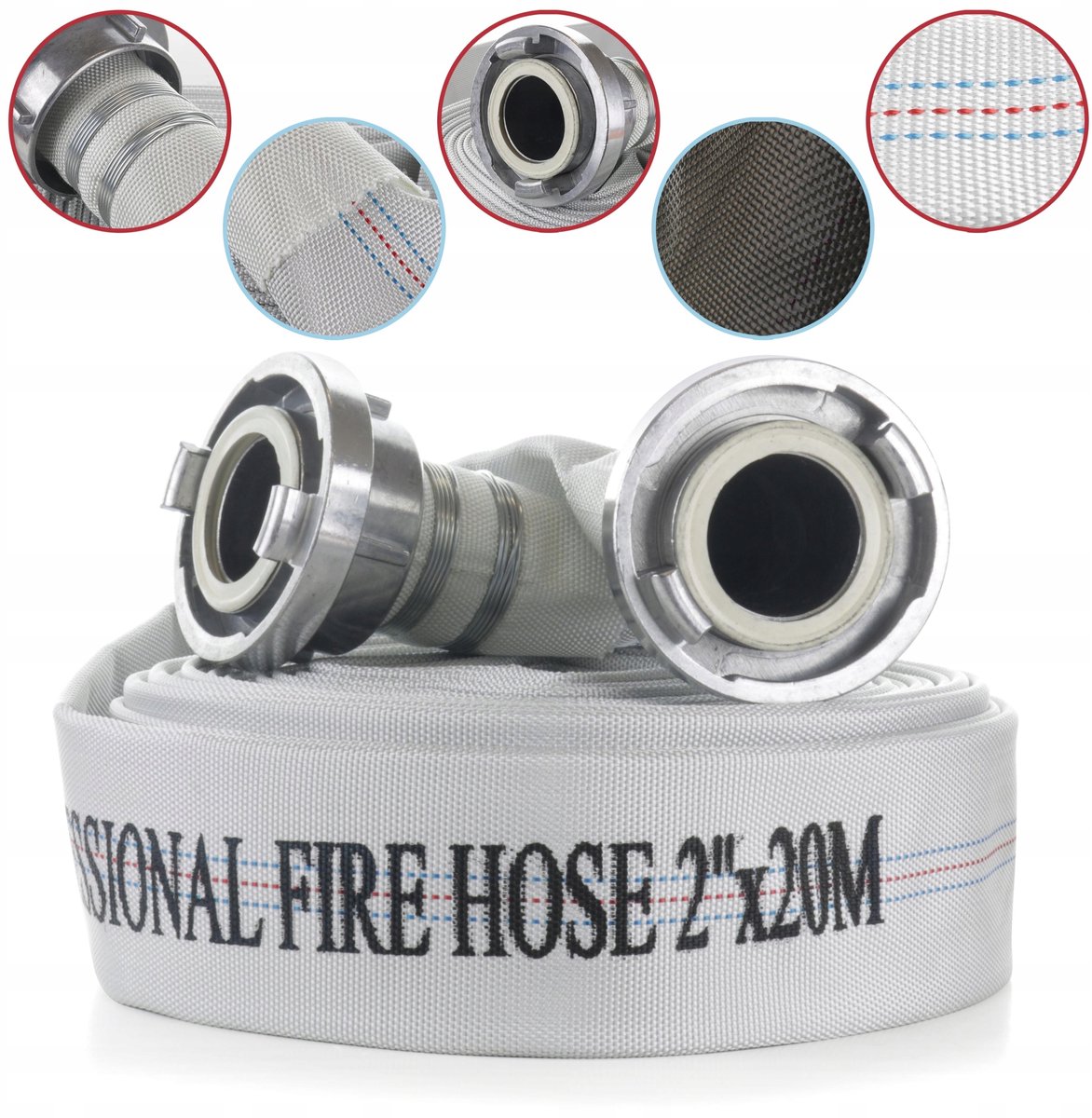 Brandweerslang 2" (52mm) 20m STORZ, versterkt, wit, professioneel