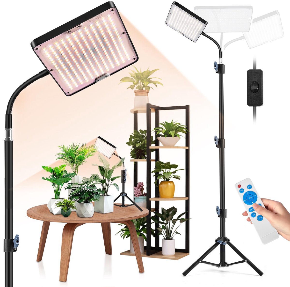 Unyqoos® Instelbare LED-groeilamp met volledig spectrum en timer voor optimale plantengroei
