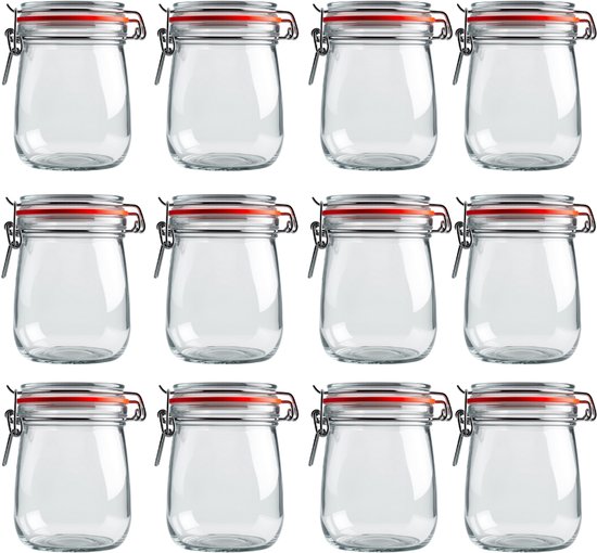 12x Weckpotten Glas 800ml met Beugelsluiting
