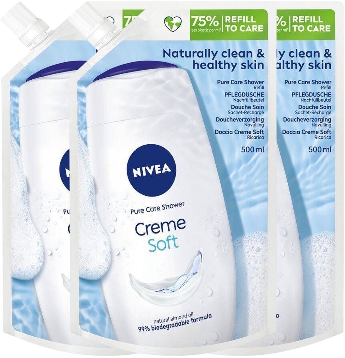 NIVEA Pure Care Shower Creme Soft Refill 3 x 500 ml