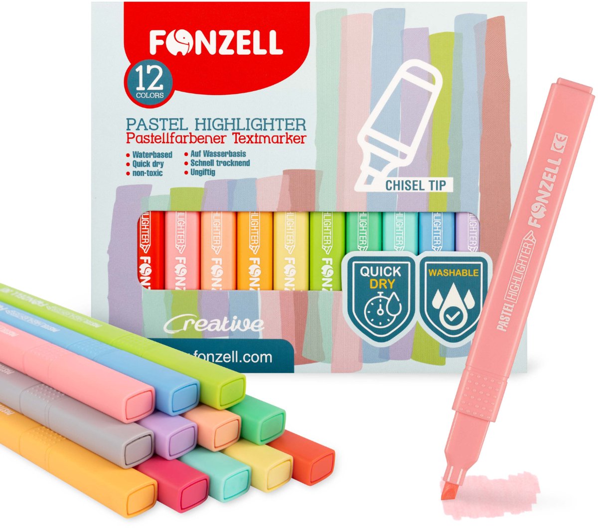 Fonzell Highlighters - Markeerstiften - Pastel kleuren Markers – 12 stuks